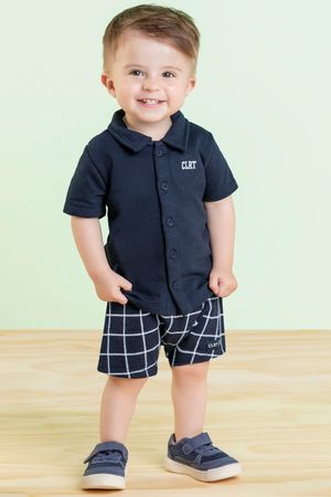 Conjunto Bebê Menino em Xadrez Colorittá Azul