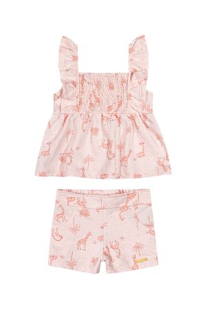 Conjunto Bebê Menina com Estampa de Girafa Colorittá Rosa