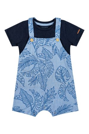 Conjunto Bebê Menino com Jardineira Estampada Colorittá Azul