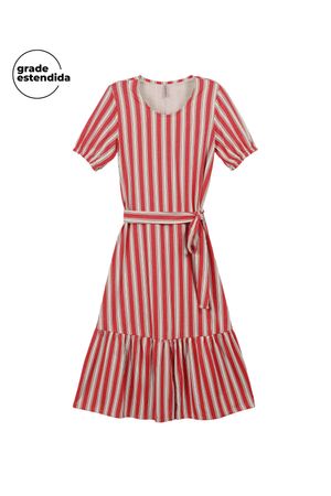 Vestido Feminino Midi Listrado Flamê Marialícia Vermelho