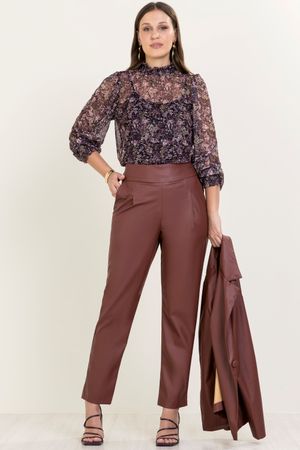Calça Feminina em Courino Marialícia Marrom