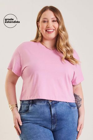 Blusa Feminina Básica Manga Curta Ampla Marialícia Rosa Claro