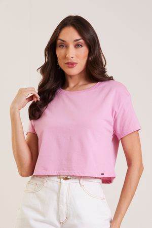 Blusa Feminina Básica Manga Curta Ampla Marialícia Rosa Claro