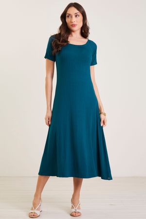 Vestido Feminino Longo Canelado Marialícia Verde Escuro