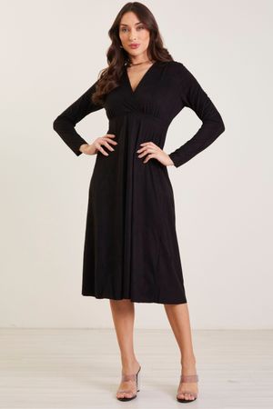 Vestido Feminino Midi Elegante Suede Marialícia Preto