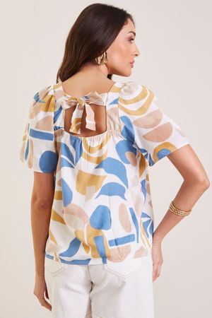 Blusa Feminina Ampla Geométrica Marialícia Bege