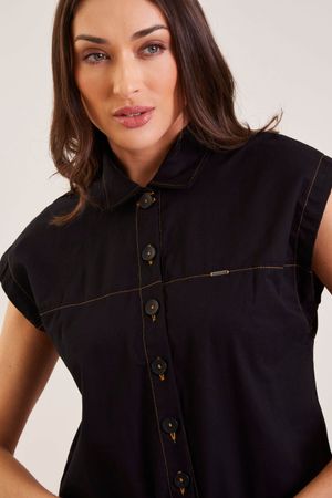 Camisa Feminina Contraste Marialícia Preto