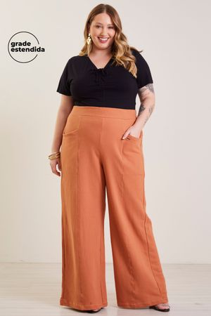 Calça Feminina Pantalona em Moletom Marialícia Marrom