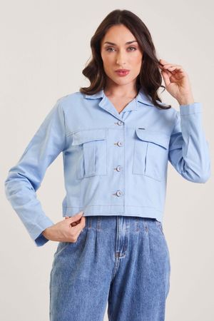 Jaqueta Feminina de Sarja Estilosa Marialícia  Azul