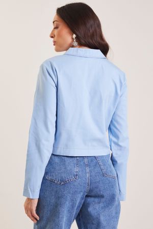 Jaqueta Feminina de Sarja Estilosa Marialícia  Azul