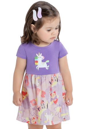 Vestido Bebê Menina Unicórnio Elian Lilás