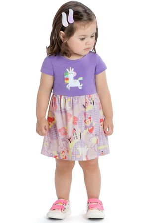 Vestido Bebê Menina Unicórnio Elian Lilás