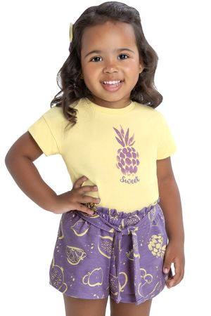 Conjunto Infantil Menina Estampa de Abacaxi Elian Amarelo