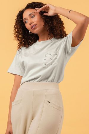 Blusa Feminina Pérolas Marialícia Cinza