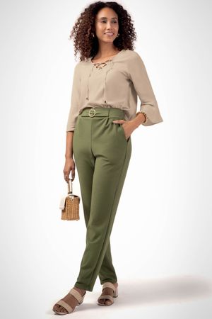 Blusa Feminina Decote com Amarração Marialícia Bege