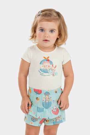 Conjunto Bebê Menina Camiseta e Shorts Elian Bege