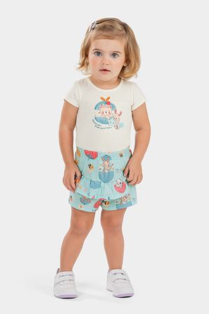 Conjunto Bebê Menina Camiseta e Shorts Elian Bege