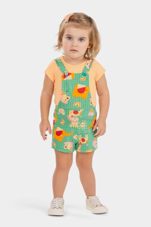 Conjunto Bebê Menina Jardineira Divertida Elian Laranja