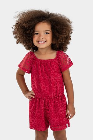 Macacão Infantil Menina Floral Elian Vermelho