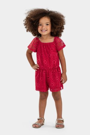 Macacão Infantil Menina Floral Elian Vermelho