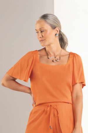 Blusa Feminina Manga Flare Marialícia Laranja