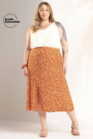 Saia Feminina Floral Miudo Marialícia Laranja