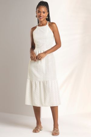 Vestido Midi Feminino De Laise Marialícia Bege
