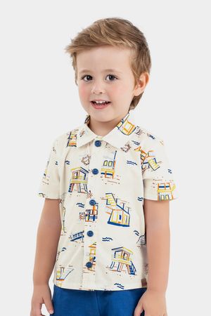 Camisa Infantil Menino Praia Estampada Elian Bege