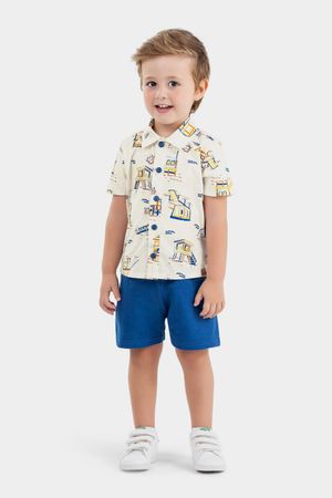 Camisa Infantil Menino Praia Estampada Elian Bege