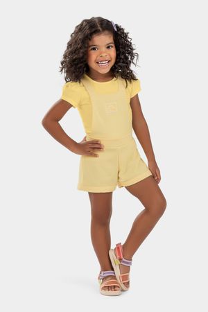 Conjunto Infantil Menina Jardineira Elian Amarelo
