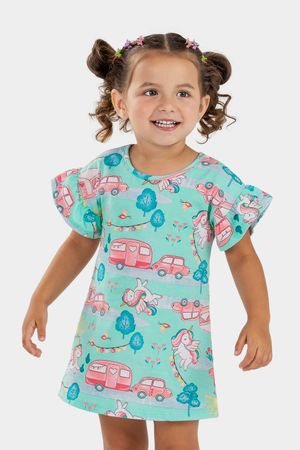 Vestido Infantil Menina Unicórnios Elian Verde