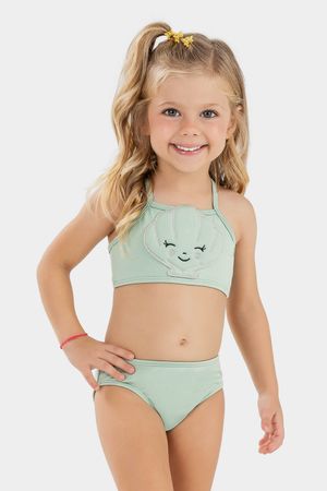 Biquíni Infantil Menina Manga Longa Concha Elian Verde