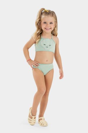 Biquíni Infantil Menina Manga Longa Concha Elian Verde