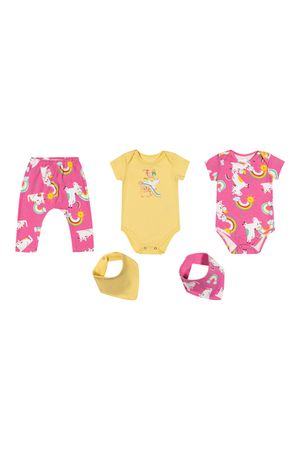 Kit Bebê Menina com Babador Elian Amarelo