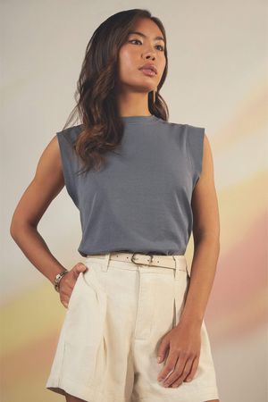 Blusa Feminina Sem Manga Marialícia Cinza