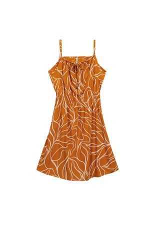 Vestido Feminino Estampado Folhas Marialícia Laranja