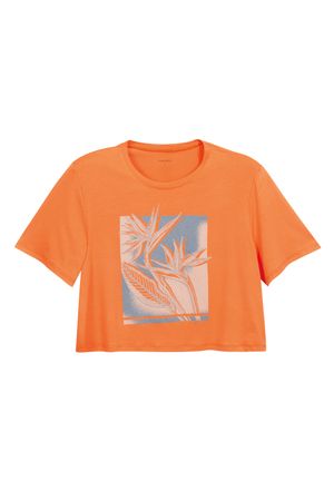 Blusa Feminina Estampada Tropical Marialícia Laranja