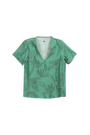 Blusa Feminina Decote V Floral Marialícia Verde
