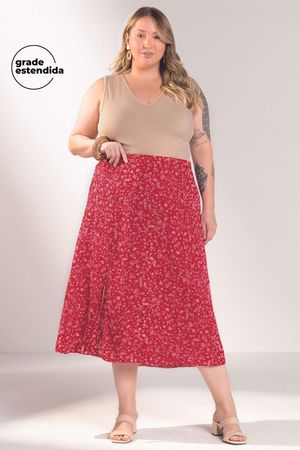Saia Feminina Floral Miudo Marialícia Rosa