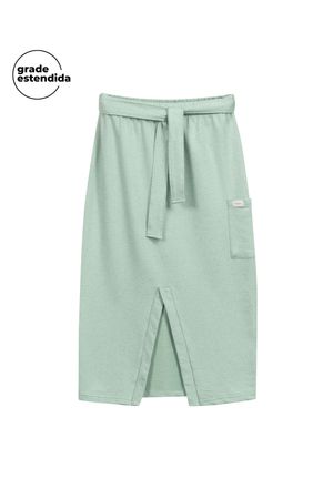 Saia Feminina Midi Com Fenda Comfy Marialícia Verde