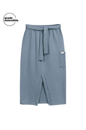 Saia Feminina Midi Com Fenda Comfy Marialícia Azul