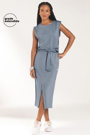 Saia Feminina Midi Com Fenda Comfy Marialícia Azul