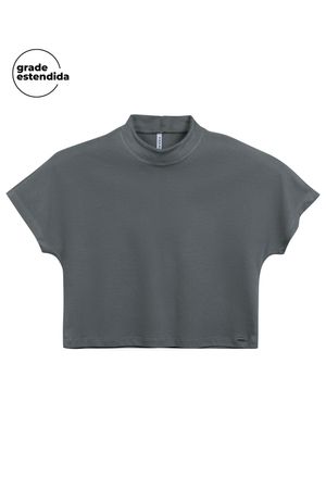 Blusa Feminina Cropped Gola Alta Marialícia Cinza