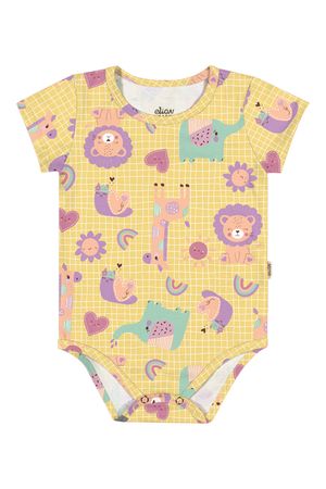 Body Bebê Menina Estampado Elian Amarelo