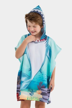Toalha Poncho Infantil Cavalo-Marinho Elian Azul