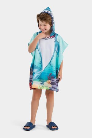 Toalha Poncho Infantil Cavalo-Marinho Elian Azul