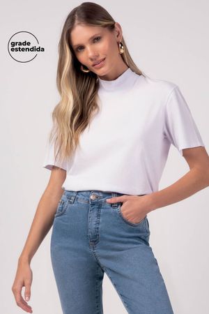 Blusa Feminina Básica Gola Alta Marialícia Branco