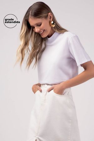 Blusa Feminina Básica Gola Alta Marialícia Branco
