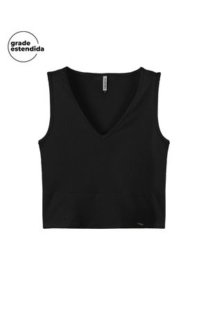 Regata Cropped Feminina Decote V Básico Marialícia Preto