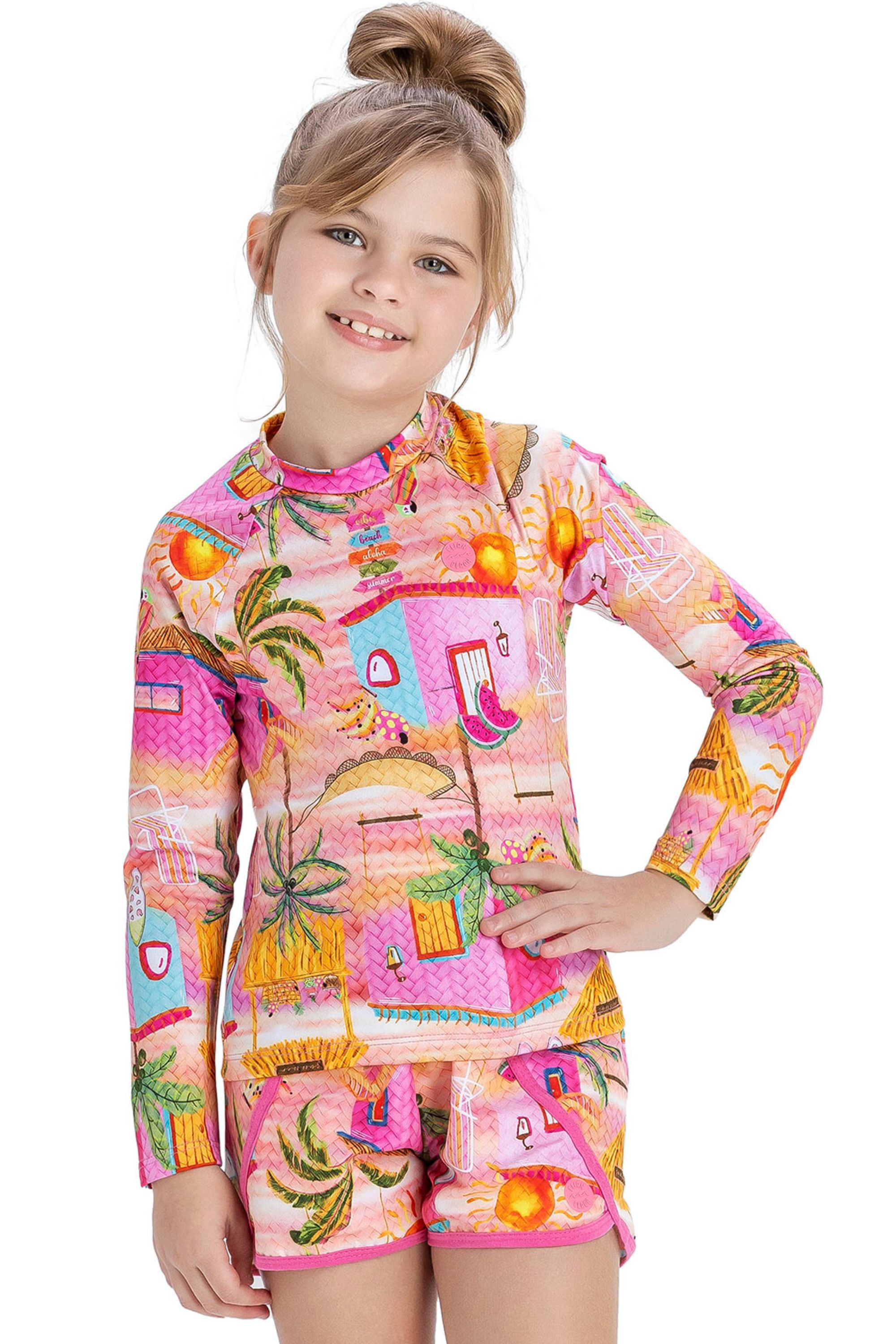 Shorts Infantil Menina Moda Praia Elian Rosa - Elian